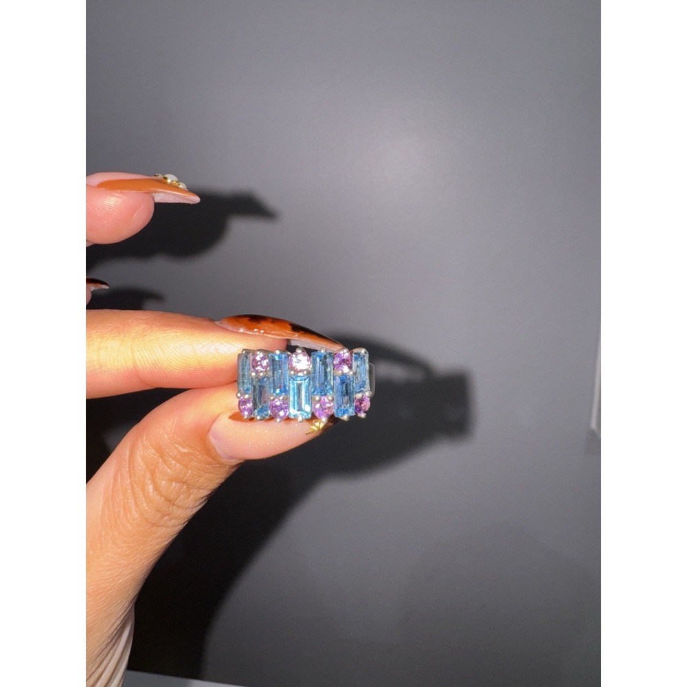 Sterling Silver  925 Simulated Blue‎ & Purple  Ring  Size 8 Topaz & Amethyst